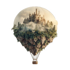 Floating castle atop hot air balloon
