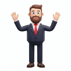 Fototapeta premium Cartoon Businessman with Open Arms and Cheerful Expression on White Background