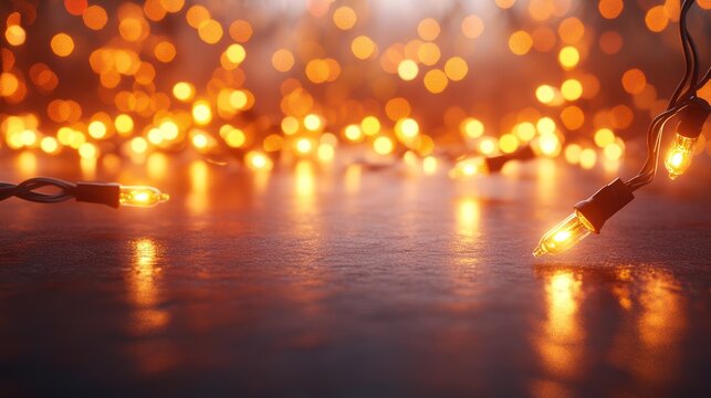 Warm holiday lights on dark surface