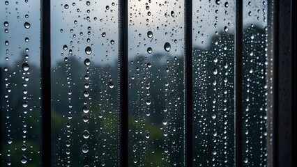 Water Droplets Forming Trails on a Dark Vertical Window, rain drops on the window