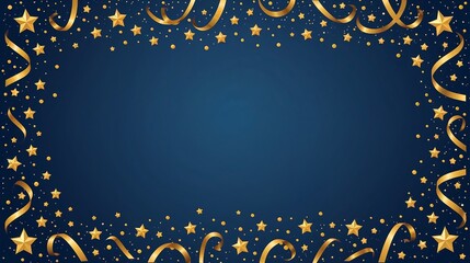 Festive Gold Stars and Ribbons on Dark Blue Background Celebration Design confetti