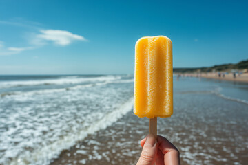 Yellow popsicle on beach