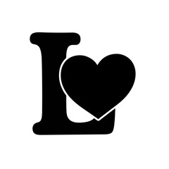 Silhouette of heart shape in love letter, black and white concept