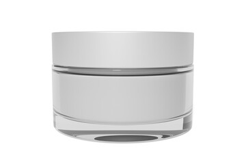 Blank glass cosmetic jar container. Front view. 3d illustration.