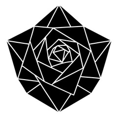 Black and White Geometric Rose Illustration Abstract Floral Design Monochrome Triangle Pattern Spiral Shape