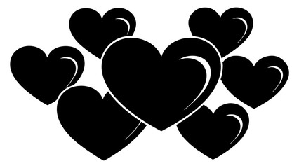 Black Silhouettes of Overlapping Hearts Vector Graphic