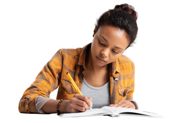 Focused Young Person Writing Notes In A Notebook