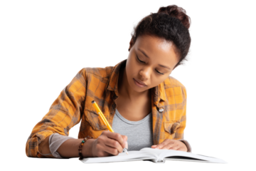 Focused Young Person Writing Notes In A Notebook