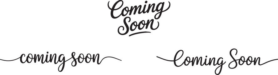 Silhouette of Coming Soon Handwritten Calligraphy Text Set in Elegant Style vector