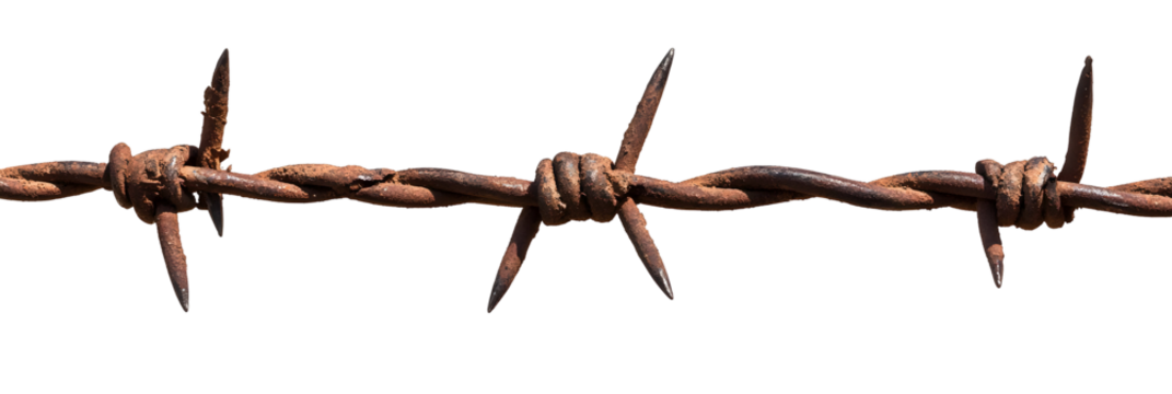 Rusty barbed wire against a black background, a symbol of danger and restriction