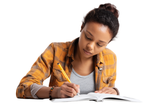 Focused Young Person Writing Notes In A Notebook