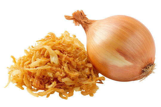 Golden Crispy Fried Onions And Fresh Raw Onion Isolated On Transparent Background