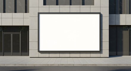 Blank White Billboard Mockup on Building Facade, Street Advertising Space