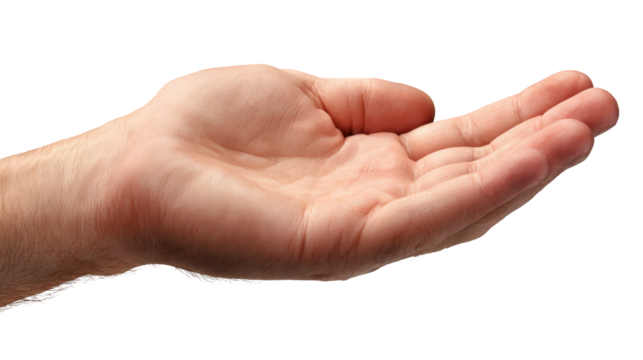 Open Hand with Water Droplets Against a Transparent Background