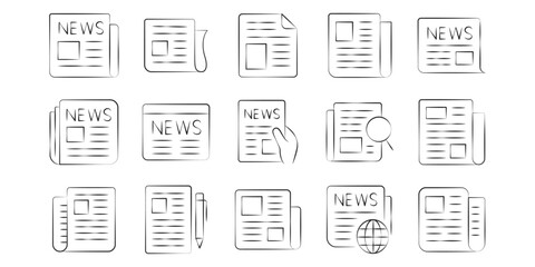 A set of icons for newspapers with news, forms, and letters.
