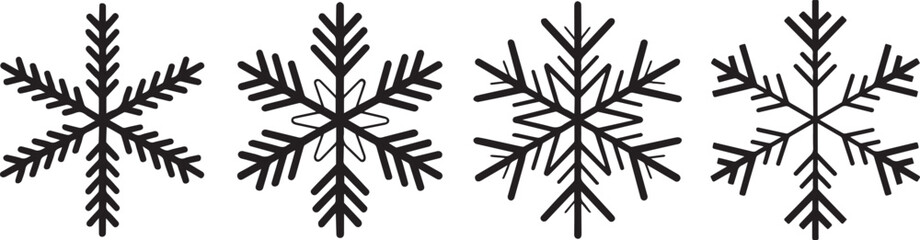 Vector Silhouette of  Snowflake Icons Set in Hand Drawn Style