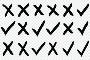 Check tick mark icon set. Vector set of hand drawn charcoal elements for notes.