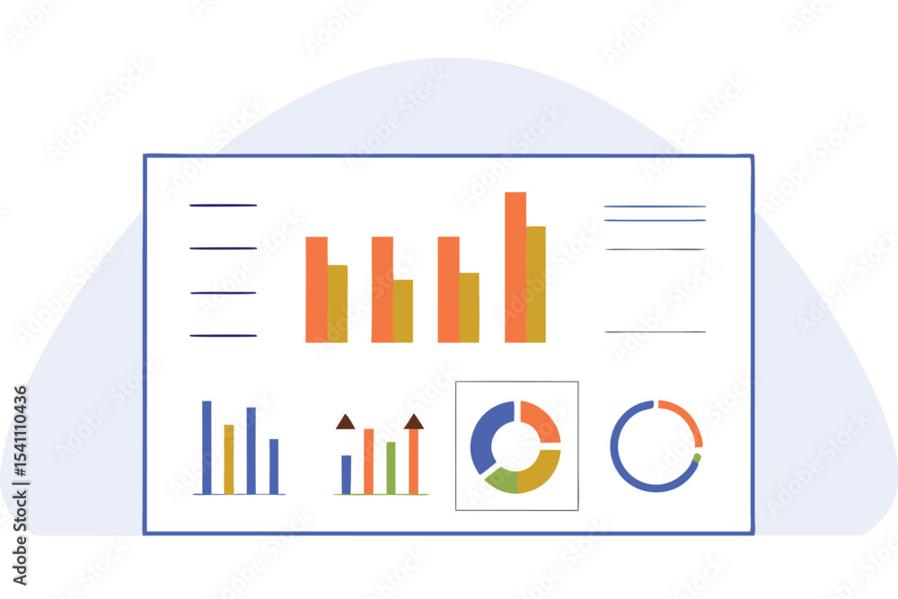 Poster abstract data visualization charts and graphs on a white background demonstrating analysis