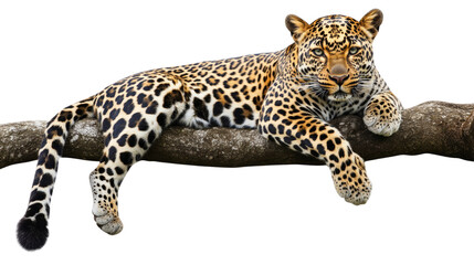 Obraz premium Leopard relaxing on tree branch forest habitat wildlife photography close-up natural beauty