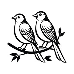 2 Bird line art icon and Leaf Composition – Nature-Inspired Line Vector Art