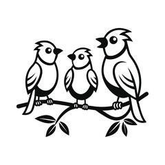 3 Birds Talking on Tree Branch – Silhouette Line Art Design