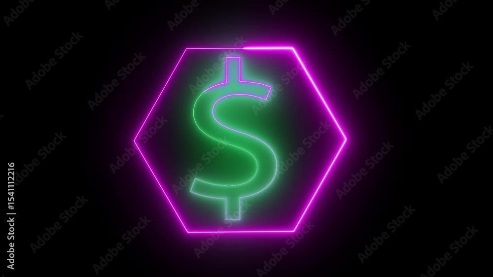 Poster digital economy animation with glowing green dollar sign in loop to represent online transactions an