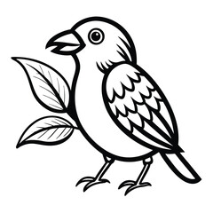 bird with a leaf and eating leave black line art, vector icons, bird icon