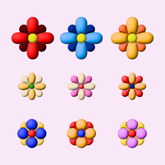 flower icon 3D set, Flower template for sticker, label