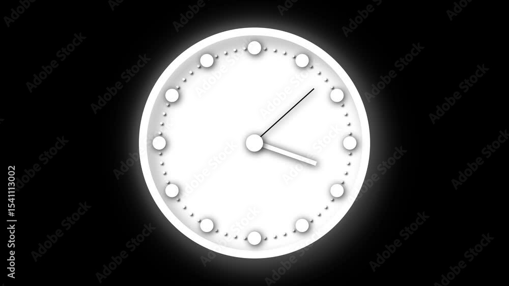 Poster modern white clock racing on black screen background. minimalist fast-ticking clock showing time’s p
