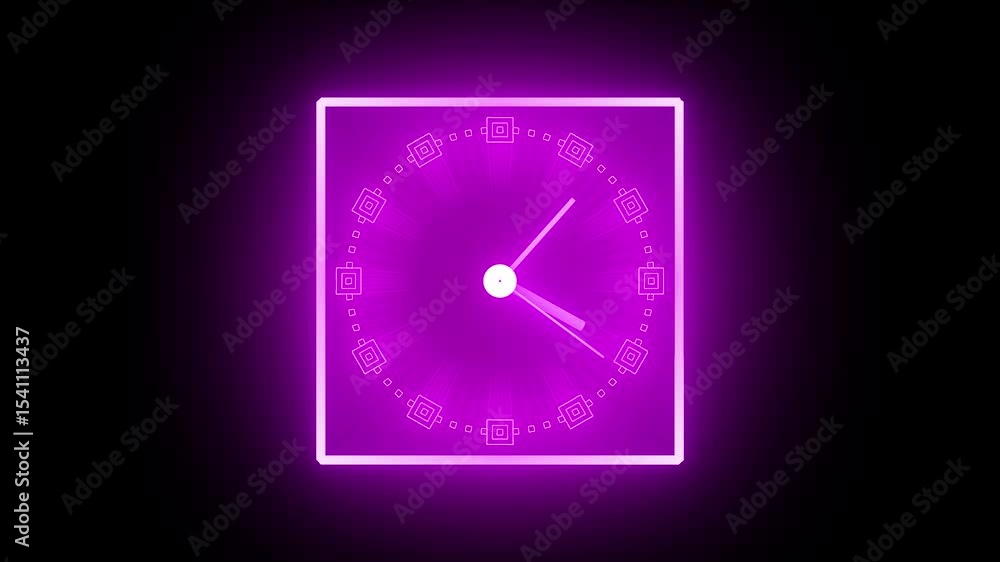 Aufkleber minimal glowing timepiece speeding on black backdrop. fast ticking glowing clock with futuristic tec