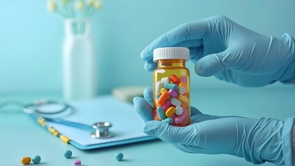 A High-Resolution Close-up of Colorful Pills in a Bottle Pharmacy and Medicine