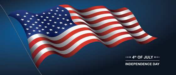 American flag waving in the wind on a transparent background. Banner for Independence Day 4th of July, Memorial, Veterans Day, freedom and democracy celebration.