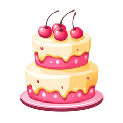 Delightful two-tiered cherry cake illustration against a contrasting black backdrop