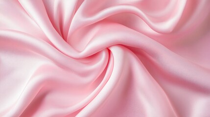 Fototapeta premium A pink, crumpled piece of fabric with a wavy texture, possibly silk or satin, with a soft, pastel pink color and a slight sheen.