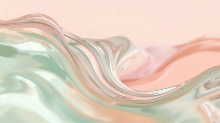Abstract Pastel Green Peach Liquid Swirls Smooth Shiny Fluid Flowing Wave Texture Background