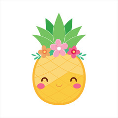 Adorable Kawaii Pineapple with Flower Crown Clipart