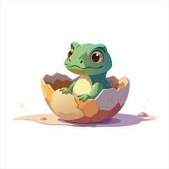 Little Lizard or Dragon Hatching from Egg Clipart