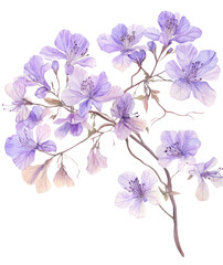 Delicate purple blossom arrangement botanical garden watercolor art serene setting close-up view floral beauty