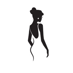 Portrait of a beautiful woman in an elegant wide-brimmed hat in a minimalist style. Young girl in a dress. High Fashion vector illustration.