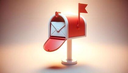 Classic red-flag mailbox with envelope under daylight in 3D cheerful communication icon style