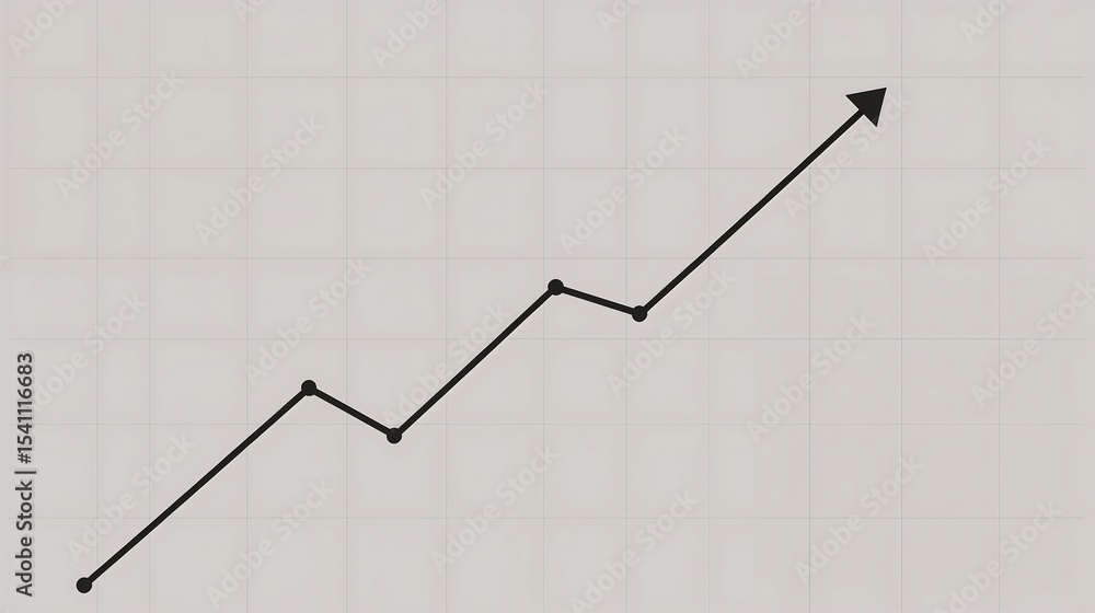 Poster minimalist black line graph ascending arrow grey grid background digital art chart upward