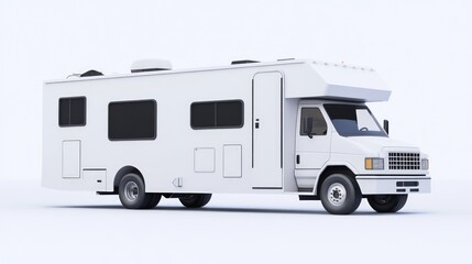White recreational vehicle, ideal for travel, isolated against a clean white backdrop