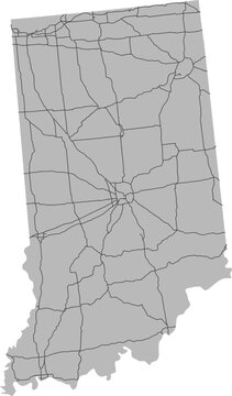 Indiana vector map of the National Highway System with state boundary (NHS,  Albers Equal Area projection, PPT-compatible & fully editable)