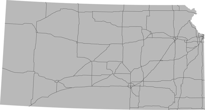 Kansas vector map of the National Highway System with state boundary (NHS,  Albers Equal Area projection, PPT-compatible & fully editable)