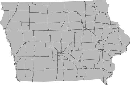 Iowa vector map of the National Highway System with state boundary (NHS,  Albers Equal Area projection, PPT-compatible & fully editable)