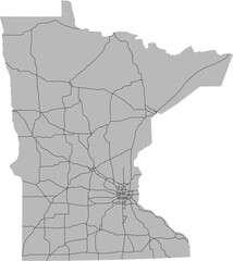 Minnesota vector map of the National Highway System with state boundary (NHS,  Albers Equal Area projection, PPT-compatible & fully editable)