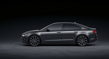 a gray car is parked in the dark