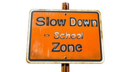 School zone safety sign urban area traffic signage outdoor setting eye-level view traffic awareness