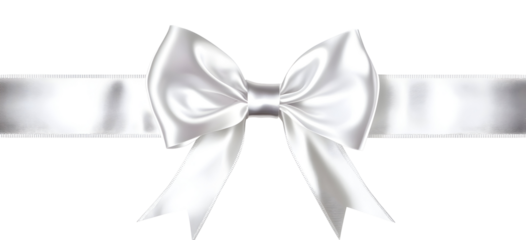Elegant white silk ribbon bow on a black background, conveying purity and grace