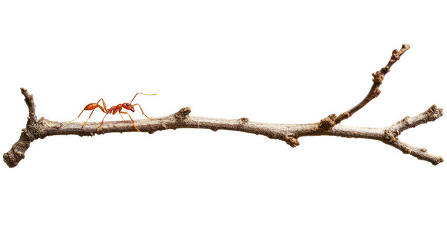 Ant observing its habitat on a branch nature macro photography isolated environment close-up view insect behavior